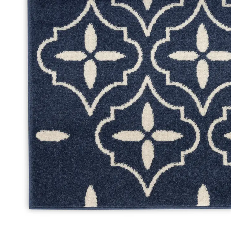 6' X 9' Navy Blue And Ivory Geometric Indoor Outdoor Area Rug