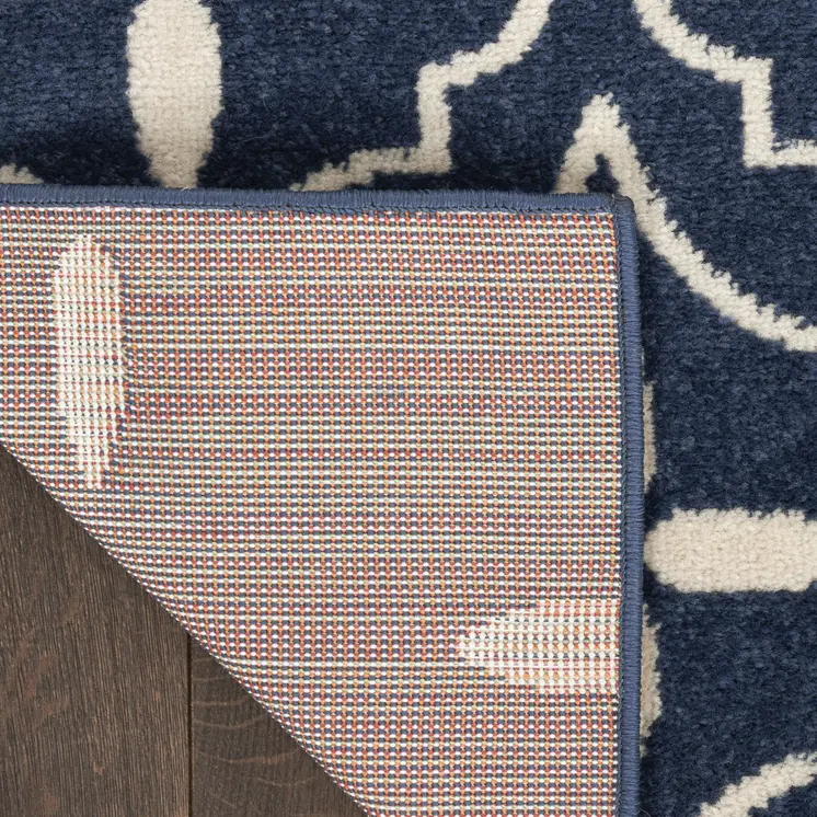6' X 9' Navy Blue And Ivory Geometric Indoor Outdoor Area Rug