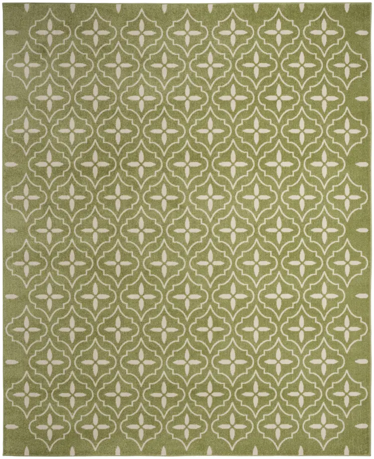 6' X 9' Green And Ivory Geometric Indoor Outdoor Area Rug