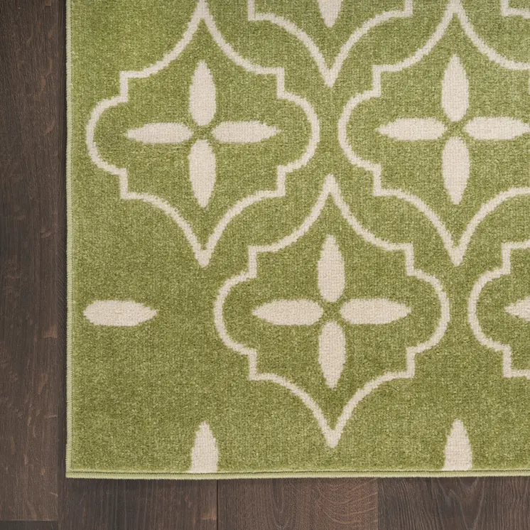 6' X 9' Green And Ivory Geometric Indoor Outdoor Area Rug