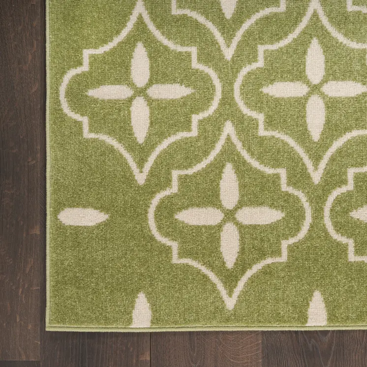 6' X 9' Green And Ivory Geometric Indoor Outdoor Area Rug