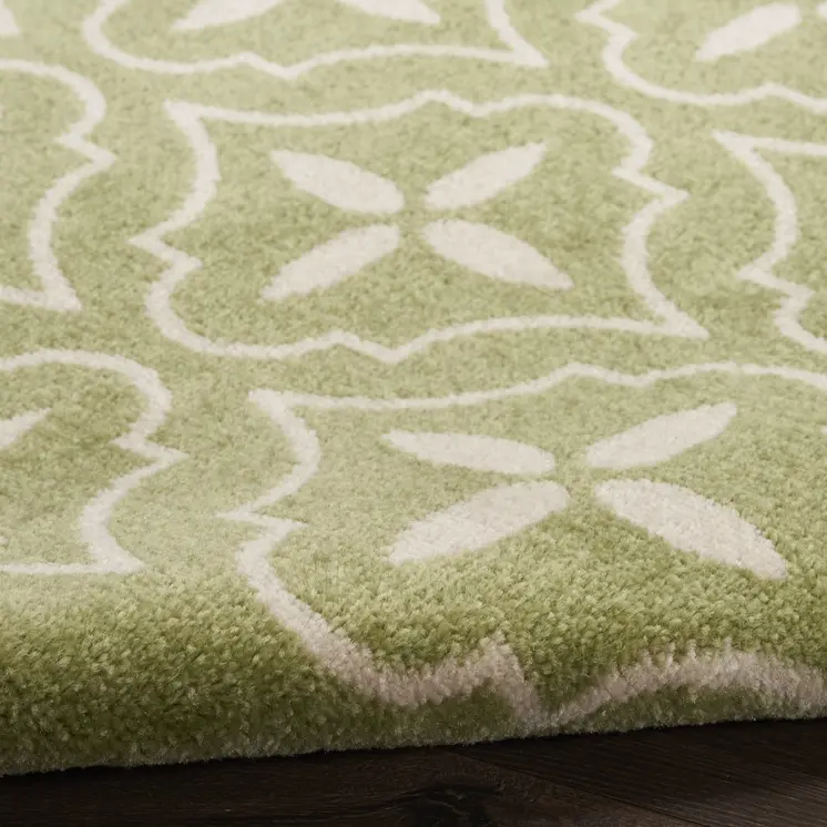 6' X 9' Green And Ivory Geometric Indoor Outdoor Area Rug