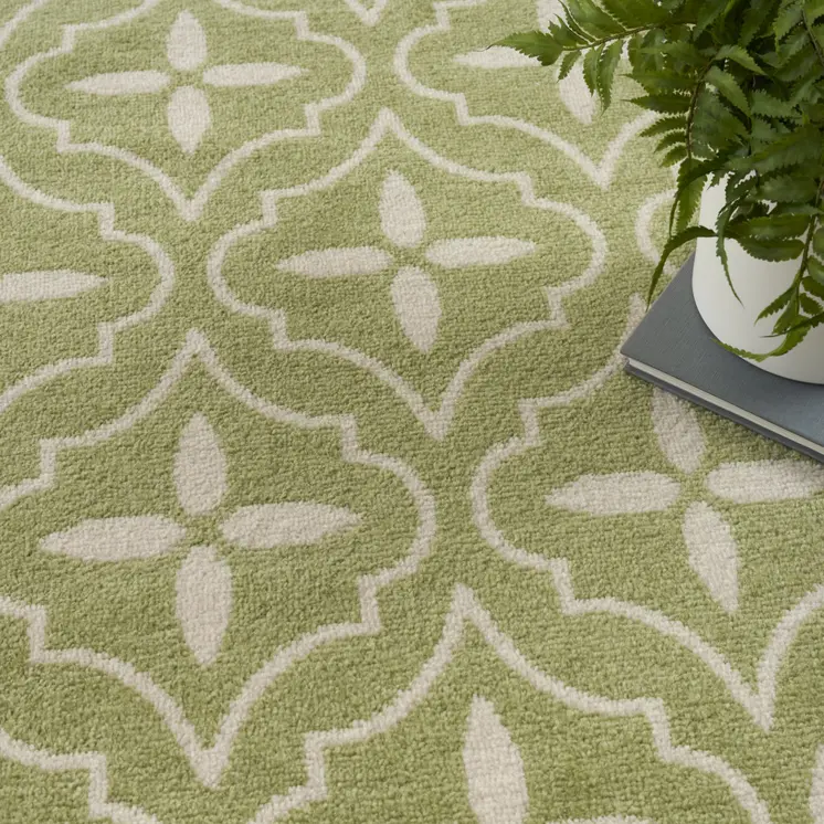 6' X 9' Green And Ivory Geometric Indoor Outdoor Area Rug