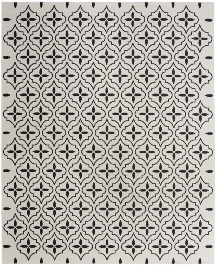 6' X 9' Ivory And Black Geometric Indoor Outdoor Area Rug