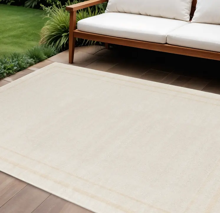 6' X 9' Ivory And Gold Indoor Outdoor Area Rug