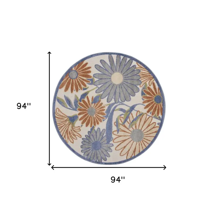 8' Beige Round Floral Indoor Outdoor Area Rug