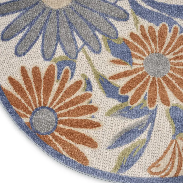 8' Beige Round Floral Indoor Outdoor Area Rug