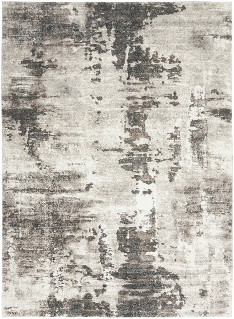 7' Gray Abstract Power Loom Runner Rug