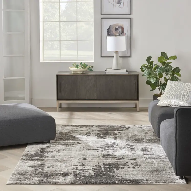 7' Gray Abstract Power Loom Runner Rug