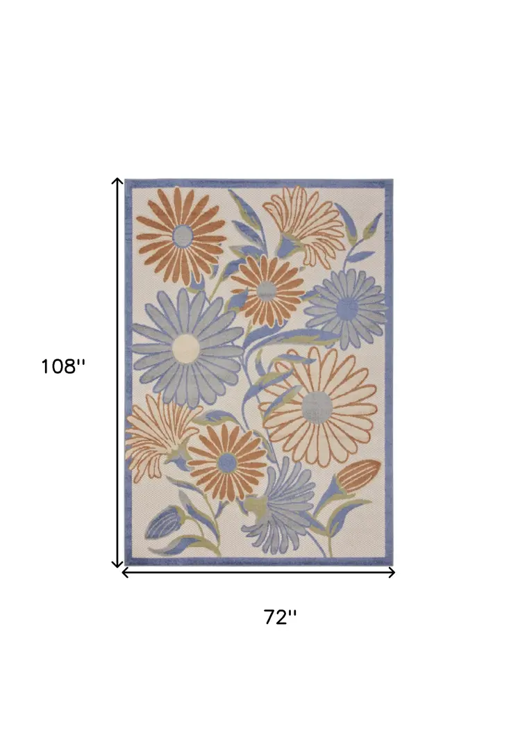 6' X 9' Beige Floral Indoor Outdoor Area Rug