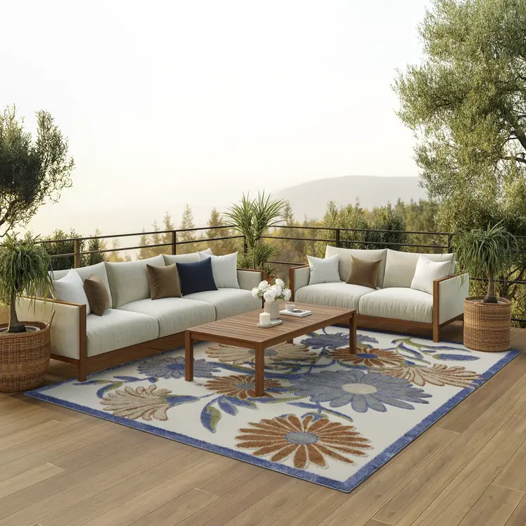 6' X 9' Beige Floral Indoor Outdoor Area Rug