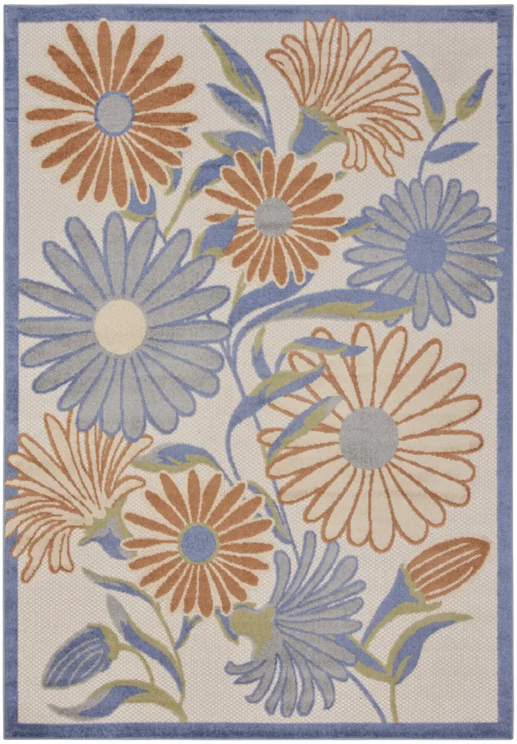 6' X 9' Beige Floral Indoor Outdoor Area Rug