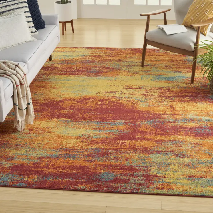 7' X 10' Flame Abstract Indoor Outdoor Area Rug