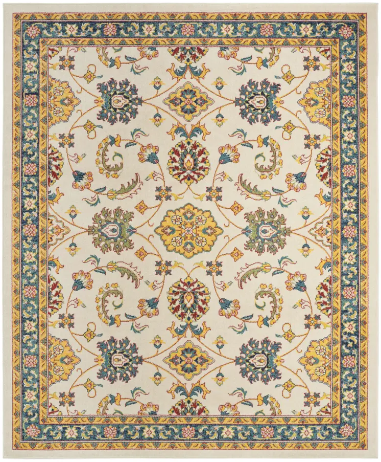 8' X 10' Ivory And Gold Floral Indoor Outdoor Area Rug