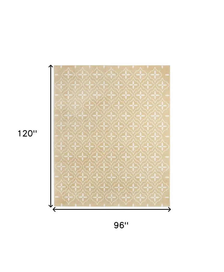 8' X 10' Beige And Ivory Geometric Indoor Outdoor Area Rug