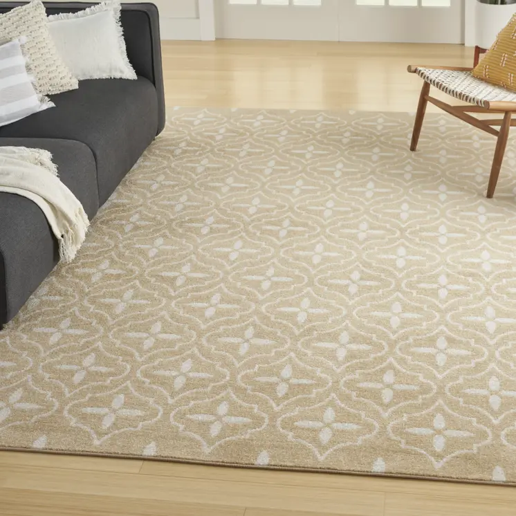 8' X 10' Beige And Ivory Geometric Indoor Outdoor Area Rug