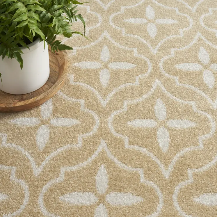 8' X 10' Beige And Ivory Geometric Indoor Outdoor Area Rug