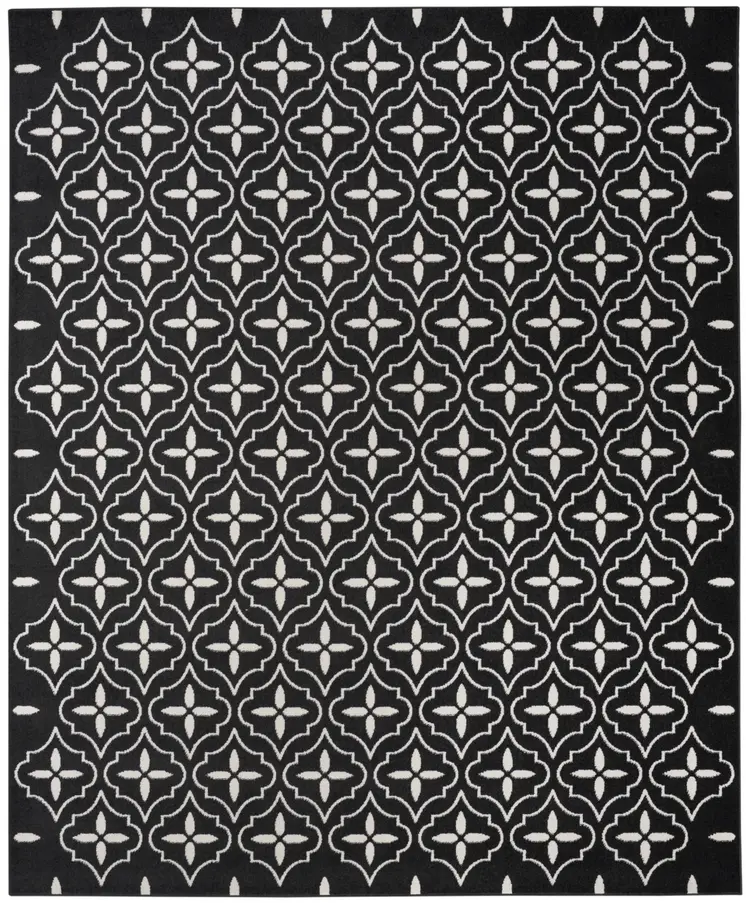 8' X 10' Black And Ivory Geometric Indoor Outdoor Area Rug