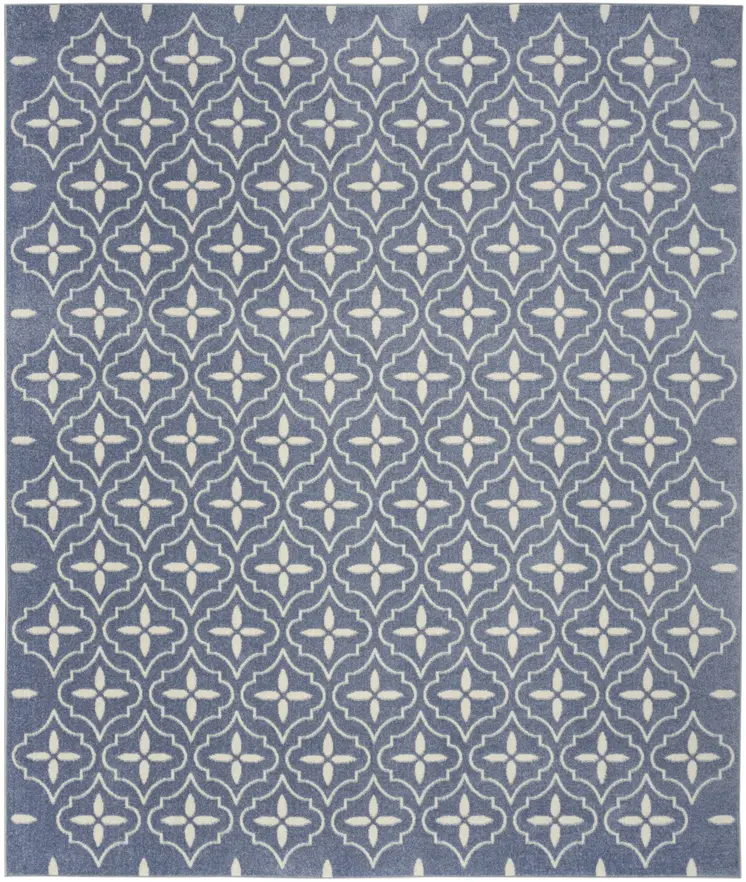 8' X 10' Blue And Ivory Geometric Indoor Outdoor Area Rug