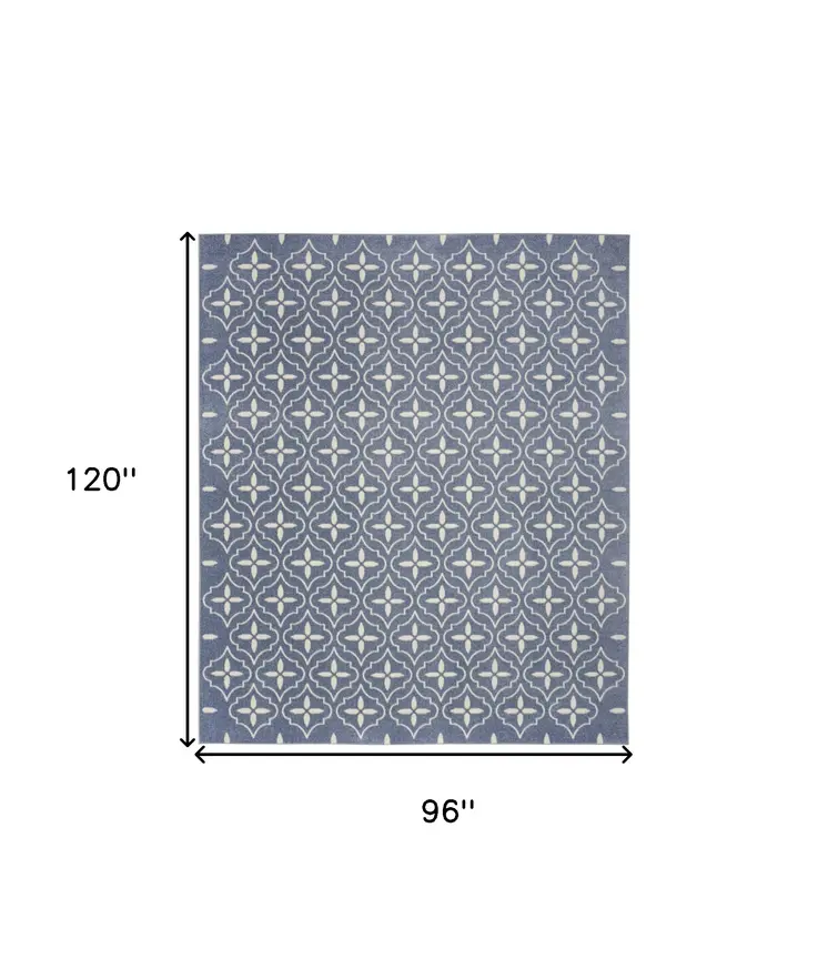 8' X 10' Blue And Ivory Geometric Indoor Outdoor Area Rug