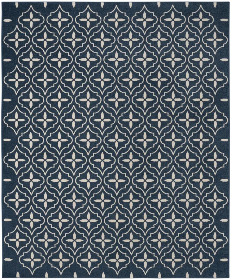 8' X 10' Navy Blue And Ivory Geometric Indoor Outdoor Area Rug