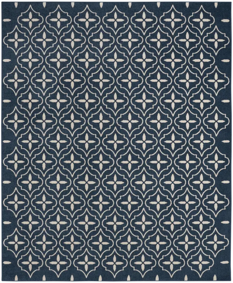 8' X 10' Navy Blue And Ivory Geometric Indoor Outdoor Area Rug
