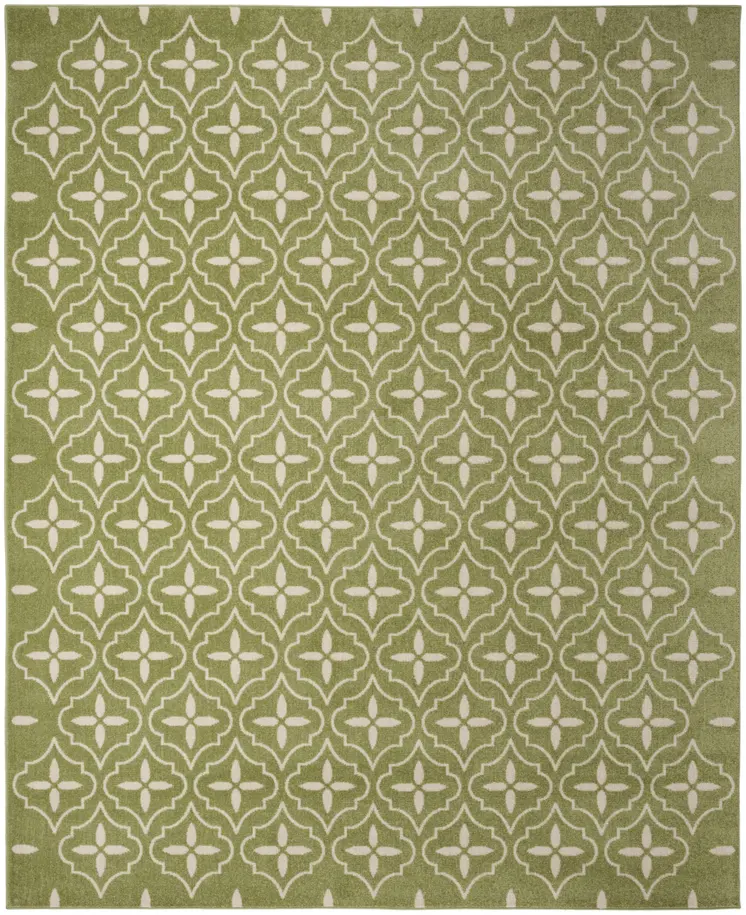 8' X 10' Green And Ivory Geometric Indoor Outdoor Area Rug