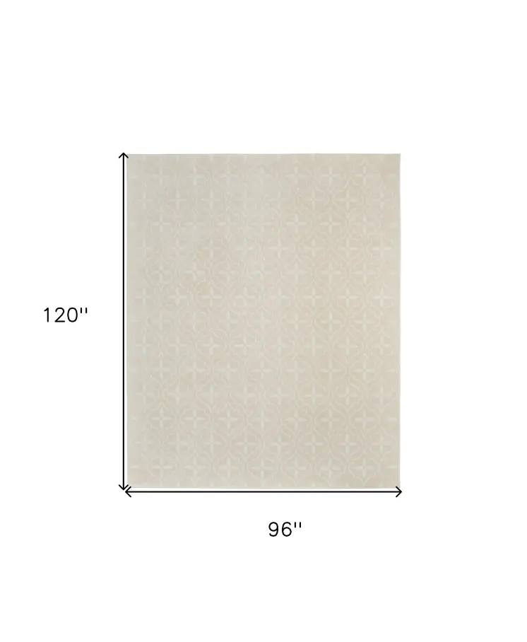 8' X 10' Beige And Ivory Geometric Indoor Outdoor Area Rug