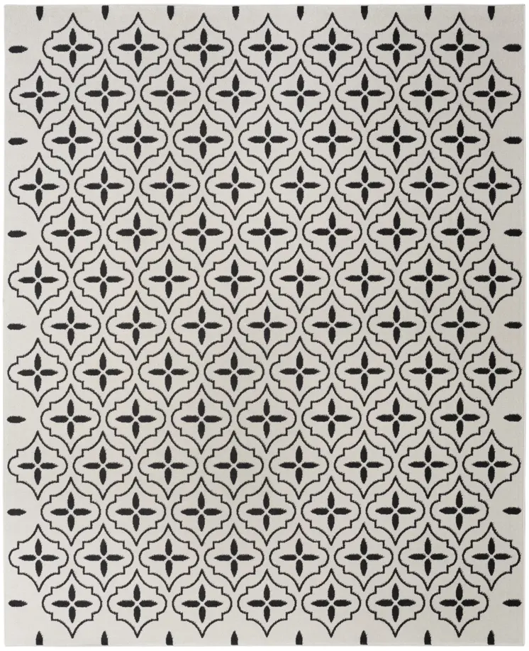 8' X 10' Ivory And Black Geometric Indoor Outdoor Area Rug