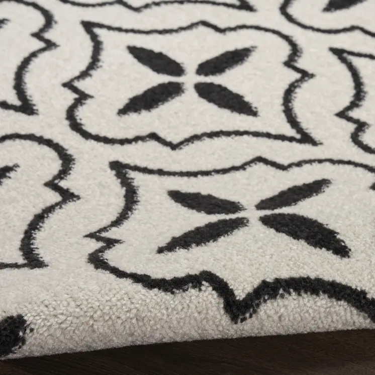 8' X 10' Ivory And Black Geometric Indoor Outdoor Area Rug