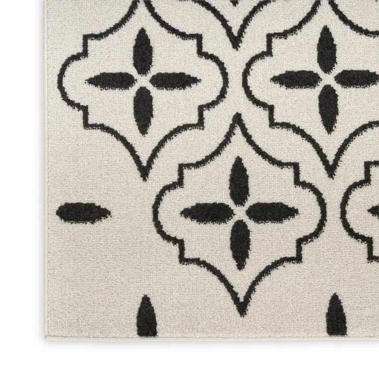 8' X 10' Ivory And Black Geometric Indoor Outdoor Area Rug