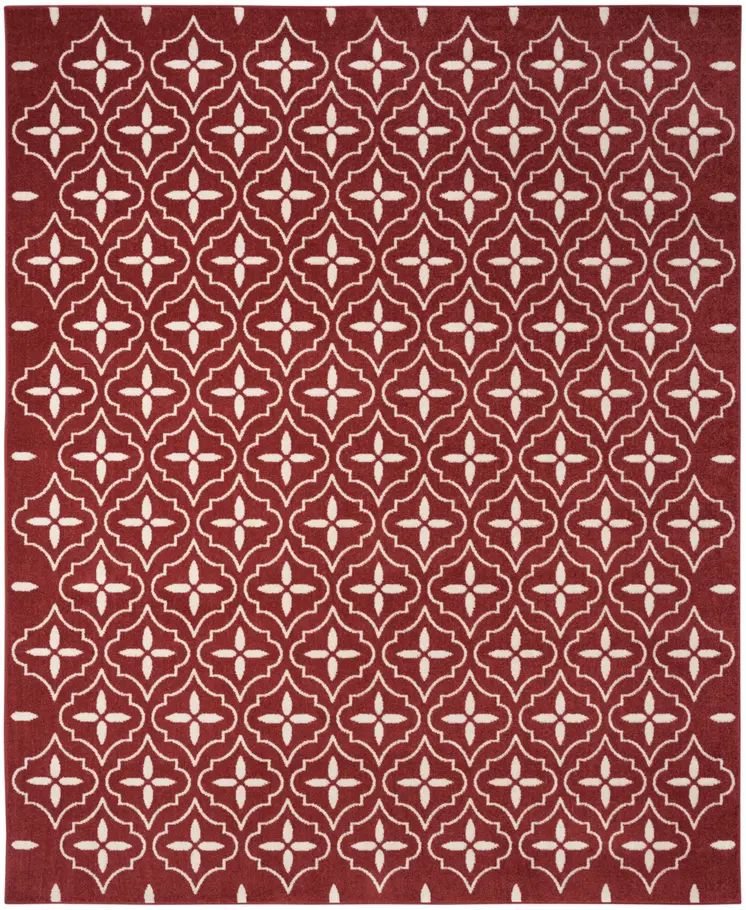8' X 10' Brick Red And Ivory Geometric Indoor Outdoor Area Rug