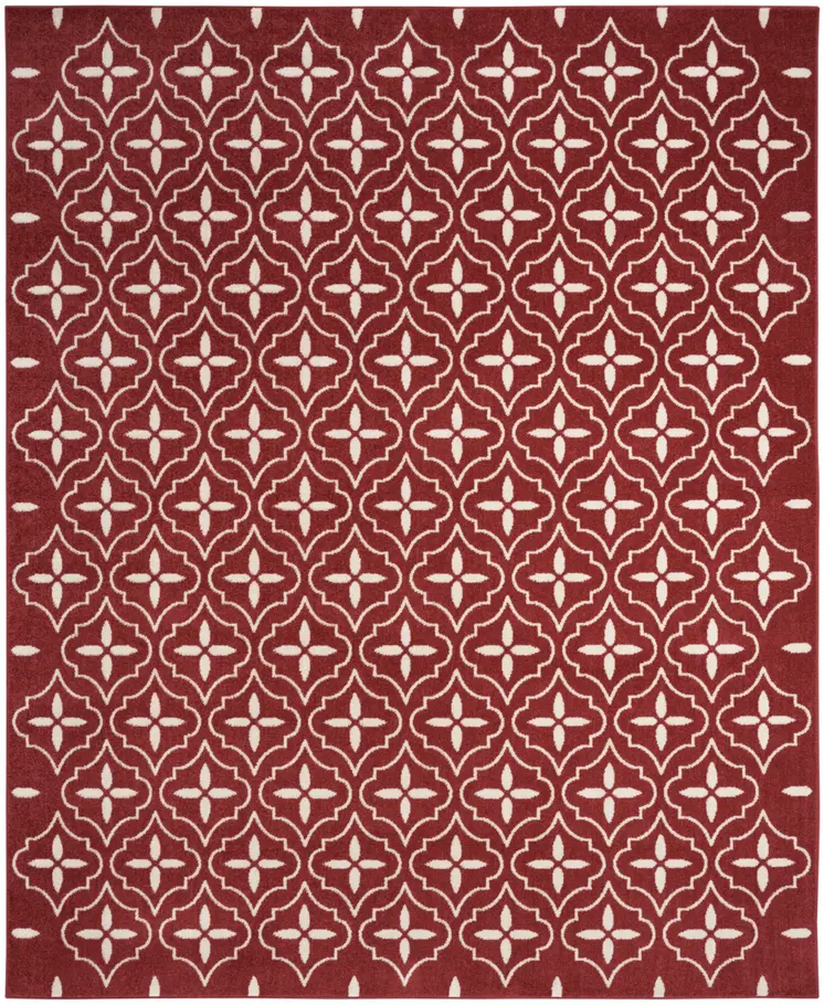 8' X 10' Brick Red And Ivory Geometric Indoor Outdoor Area Rug