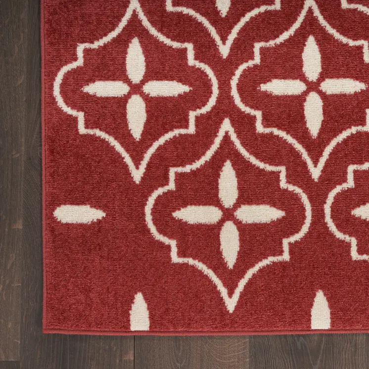 8' X 10' Brick Red And Ivory Geometric Indoor Outdoor Area Rug