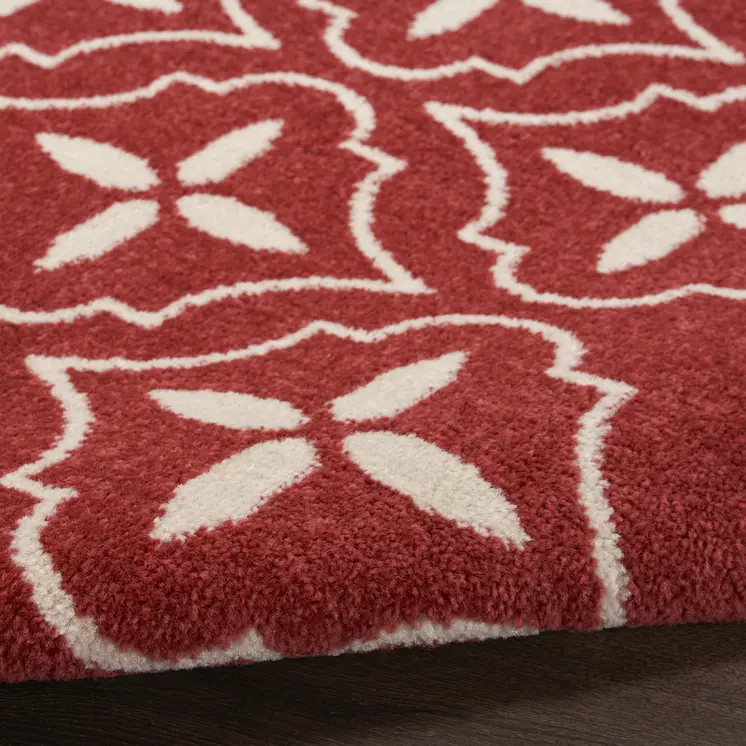 8' X 10' Brick Red And Ivory Geometric Indoor Outdoor Area Rug