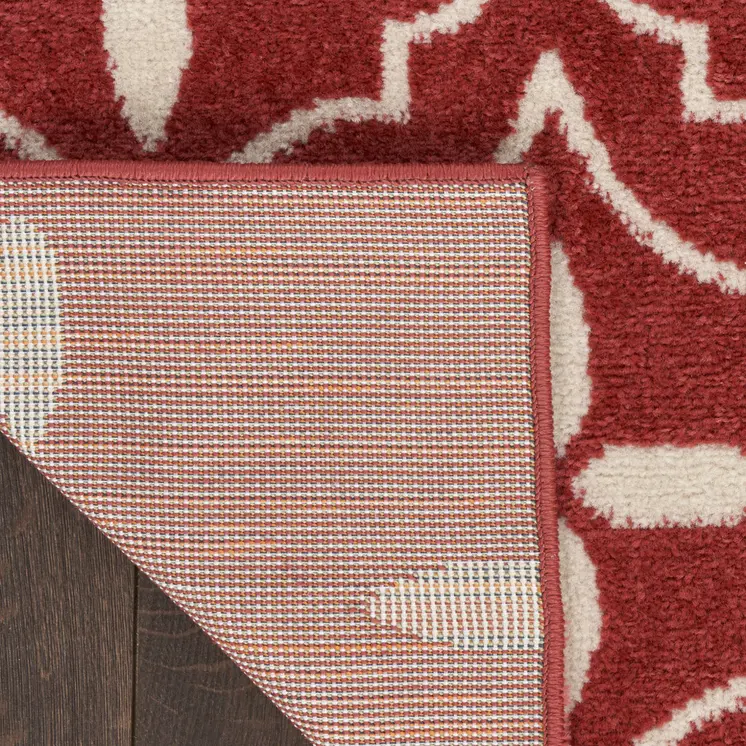 8' X 10' Brick Red And Ivory Geometric Indoor Outdoor Area Rug