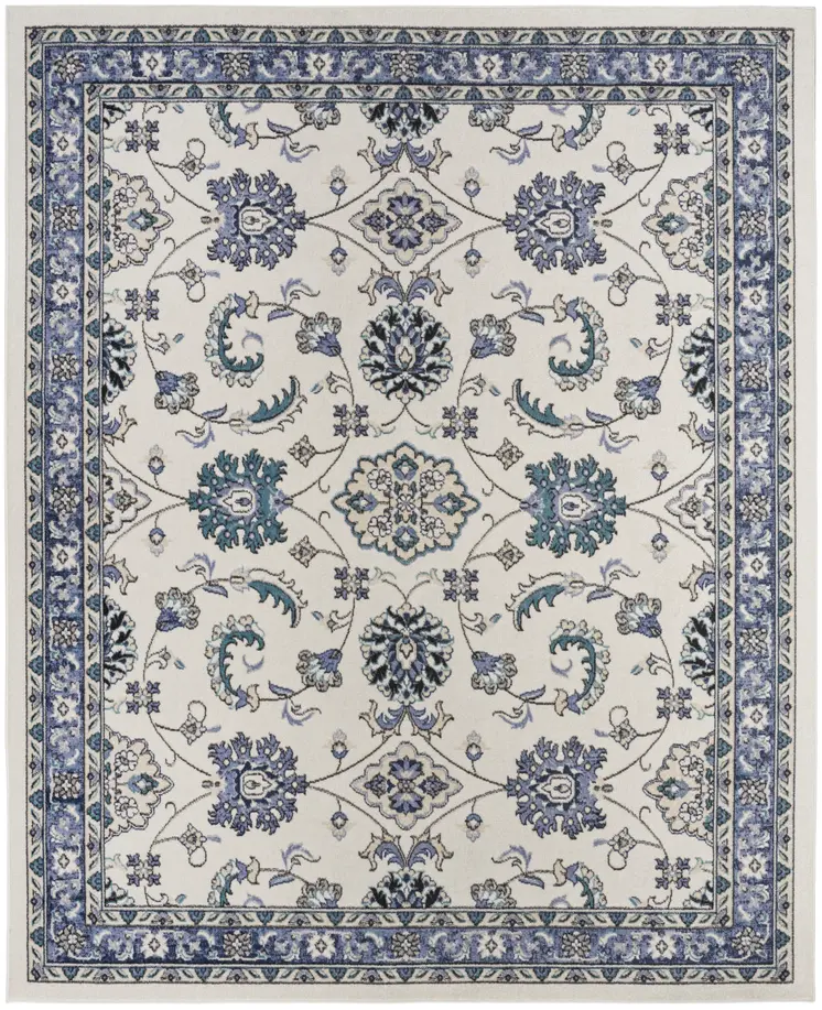 9' X 12' Ivory And Blue Floral Indoor Outdoor Area Rug