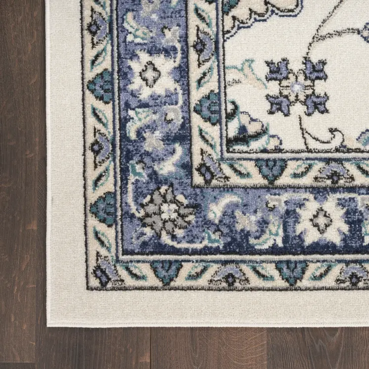 9' X 12' Ivory And Blue Floral Indoor Outdoor Area Rug