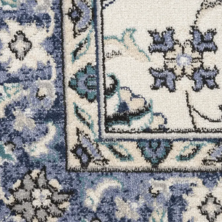 9' X 12' Ivory And Blue Floral Indoor Outdoor Area Rug
