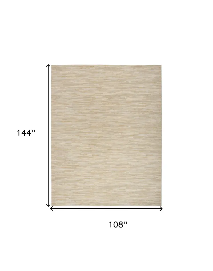 9' X 12' Ivory And Gold Abstract Indoor Outdoor Area Rug