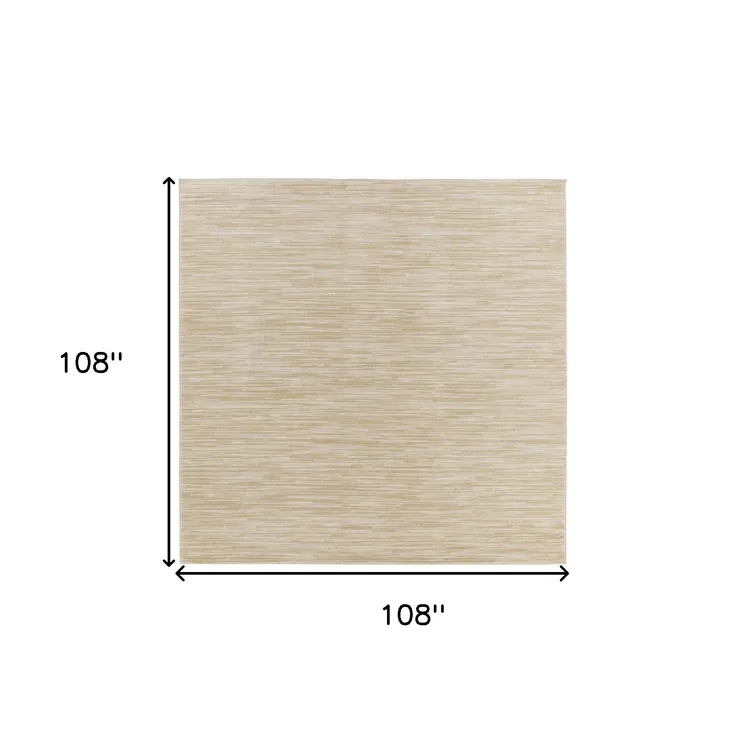9' Ivory And Gold Square Abstract Indoor Outdoor Area Rug
