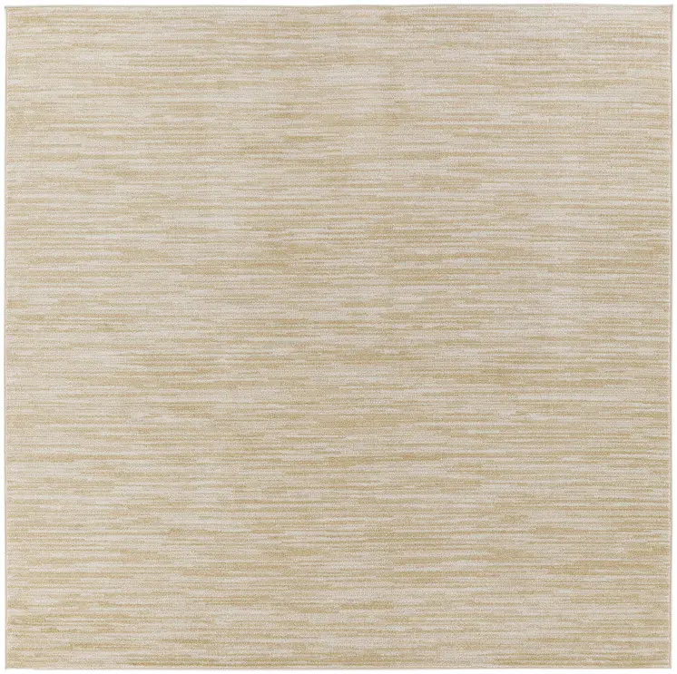 9' Ivory And Gold Square Abstract Indoor Outdoor Area Rug