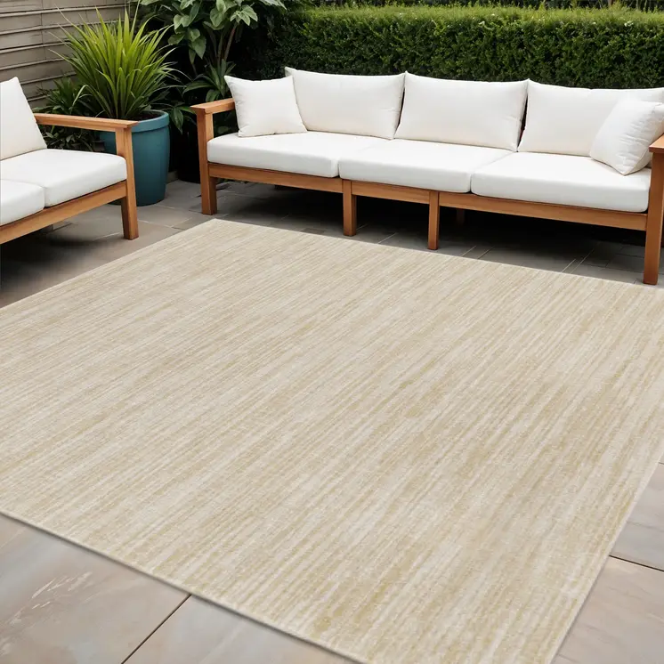 9' Ivory And Gold Square Abstract Indoor Outdoor Area Rug