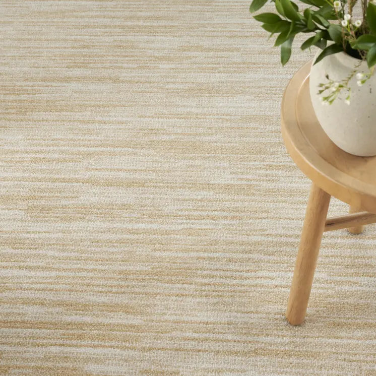 9' Ivory And Gold Square Abstract Indoor Outdoor Area Rug