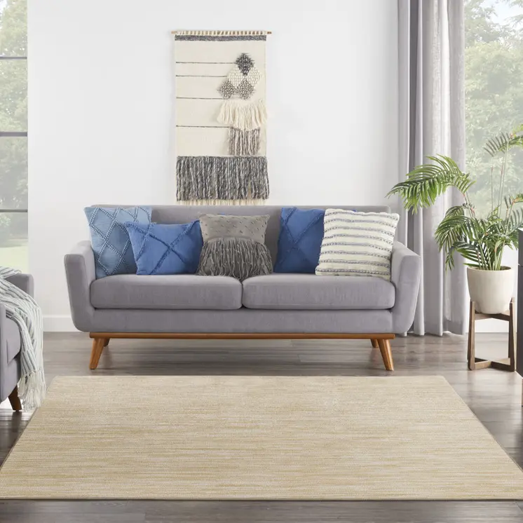 9' Ivory And Gold Square Abstract Indoor Outdoor Area Rug