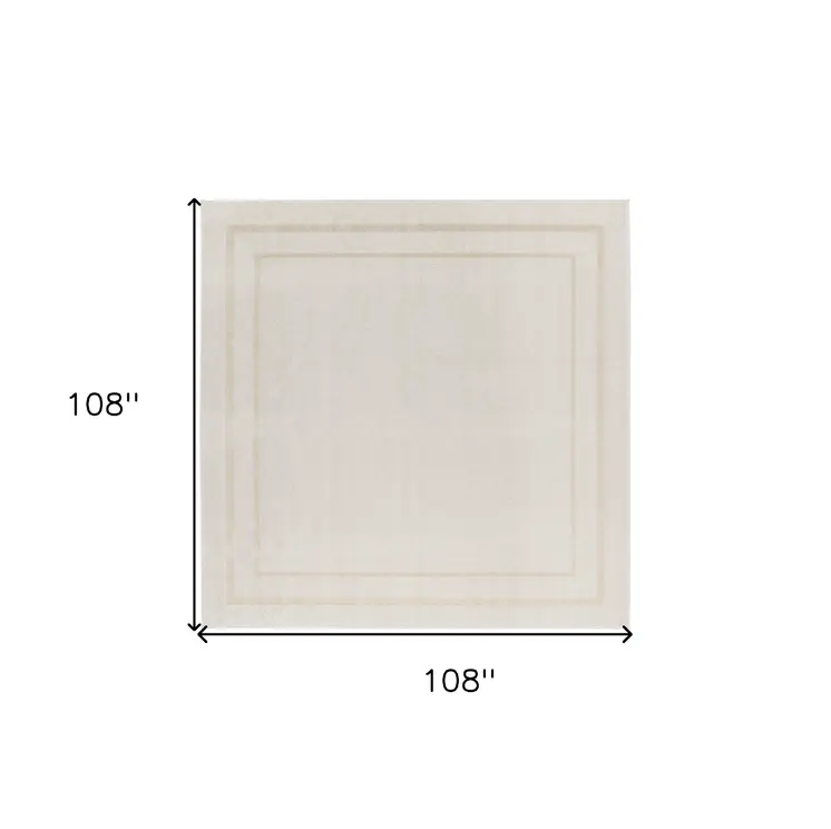 9' Ivory And Gold Square Indoor Outdoor Area Rug