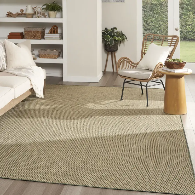 9' X 12' Green Geometric Indoor Outdoor Area Rug