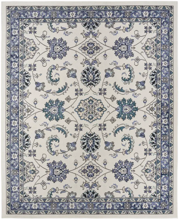 10' X 14' Ivory And Blue Floral Indoor Outdoor Area Rug
