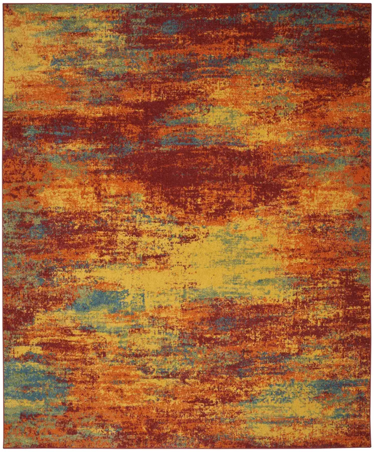 10' X 14' Flame Abstract Indoor Outdoor Area Rug