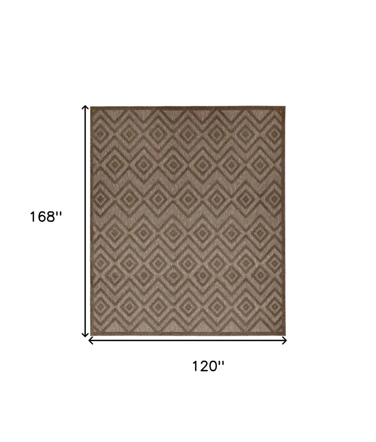 10' X 14' Brown Geometric Indoor Outdoor Area Rug